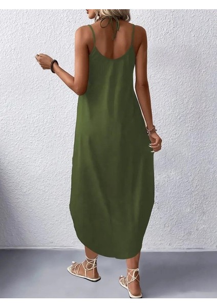 Kadın Askılı V Yakalı Uzun Viskon Elbise fiyatları