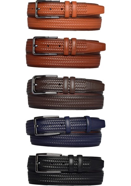 %100 Hakiki Deri, 5'limükemmel Set, Örgü Baskılı Kumaş Pantolon Kemeri 3.5 Cm_örgü.bas