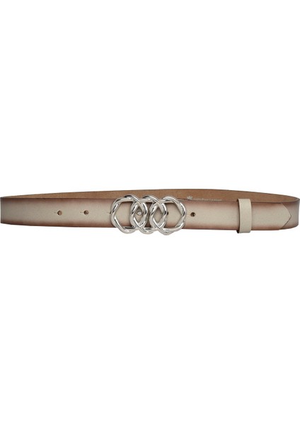 %100 Hakiki Deri, Gümüş Örgü Tokalı 3 cm Vizon Kadın Kemeri; Elbise, Pantolon Kemeri=3cm-Kdn-46
