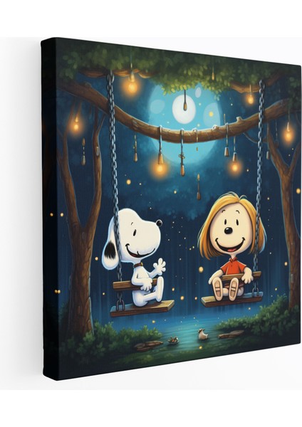 Snoopy Kanvas Tablo - Salıncak Seti Duvar Sanatı - Snoopy Duvar Dekoru Kanvas Tablo Duvar Sanatı
