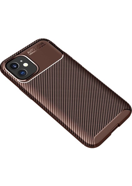 Apple iPhone 12 Mini Karbon Kaplama Auto Focus Kılıf - Sportif&profesyonel Stil - Kahverengi fiyatları