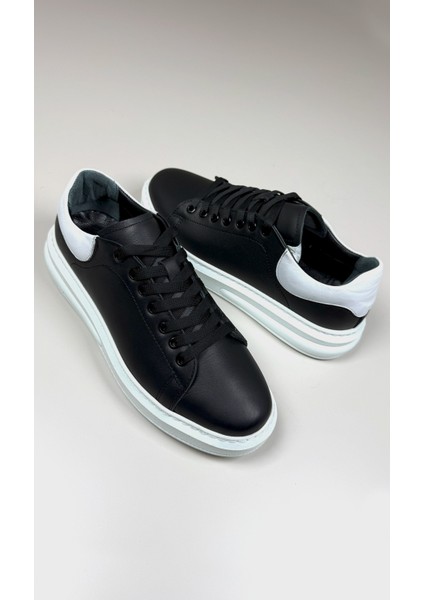 Erkek Siyah Günlük Hakiki Deri Esnek Dikişli Hafif Poli Taban Tam Kalıp Yürüyüş Spor Ayakkabı modelleri