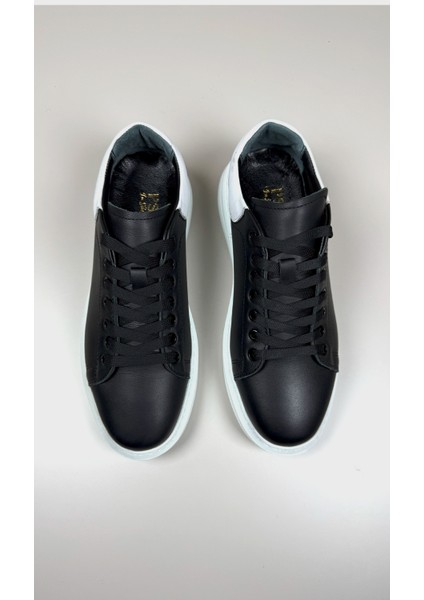 Erkek Siyah Günlük Hakiki Deri Esnek Dikişli Hafif Poli Taban Tam Kalıp Yürüyüş Spor Ayakkabı fırsatları