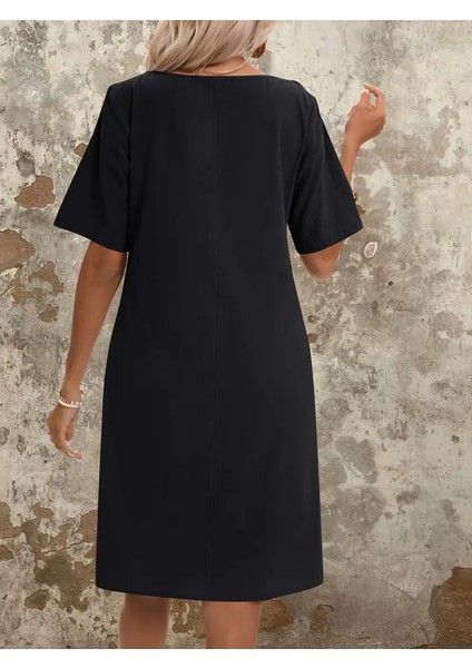 Kadın Kısa Kollu Yakası Açık Önden Büzgülü Cep Detaylı Viskon Iki Iplik Elbise fiyatları