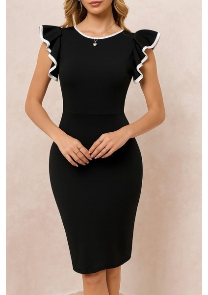 Kadın Kısa Kollu Bisiklet Yaka Yırtmaçlı Ithal Krep Elbise fiyatları