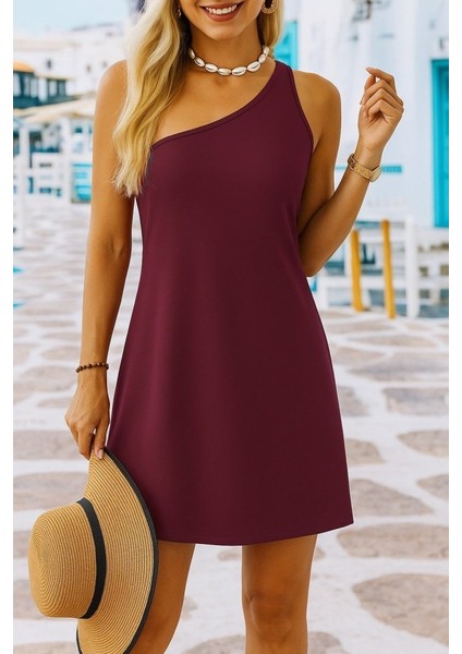 Kadın Tek Omuz Askılı Krep Mini Elbise modelleri