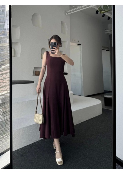 Sırt Dekolteli Kolsuz Uzun Elbise - Mürdüm fırsatları