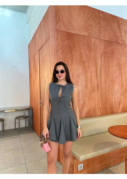 Bağcık Detaylı Kolsuz Mini Elbise - Antrasit fiyatları