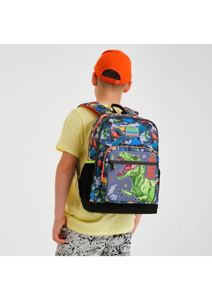 Çocuklar Için Siyah Gri Dinozor Desenli Dört Bölmeli Okul Sırt Çantası fiyatları