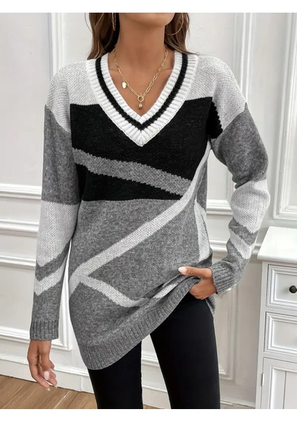 Kadın Uzun Kollu V Yakalı Kısa Triko Elbise modelleri