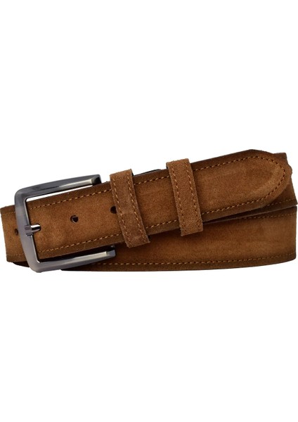 %100 Hakiki Deri Süet Kahverengi Kemer 4cm