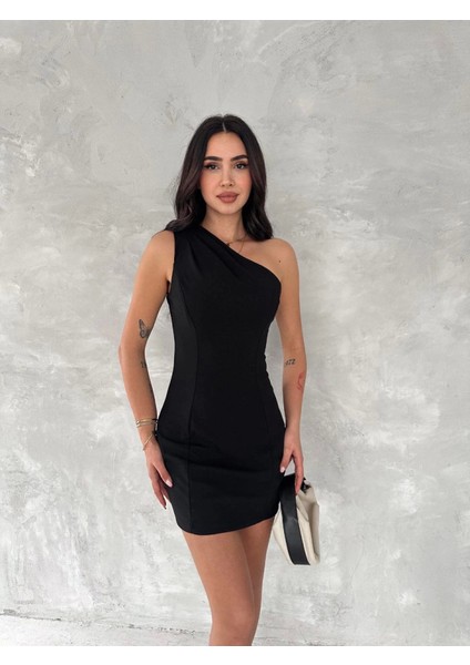 Tek Omuzlu Kolsuz Mini Boy Elbise - Siyah fiyatları