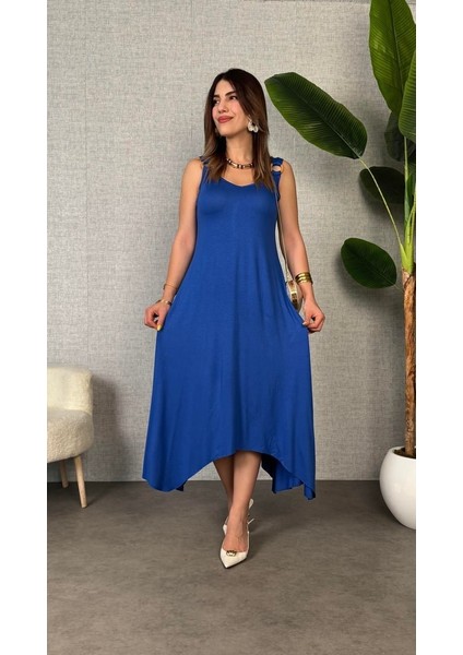 Kadın Çan Dokuma Kumaş V Yaka Asimetrik Kesim Elbise fırsatları