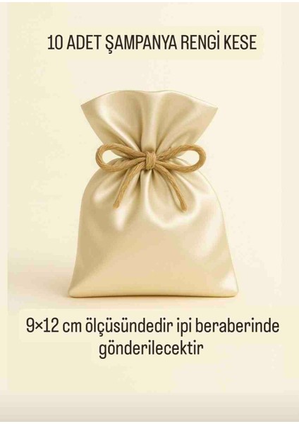 Saten Şampanya Rengi Bez Kese Lavanta, Takı,kuruyemiş, Çok Amaçlı Bez Poşet