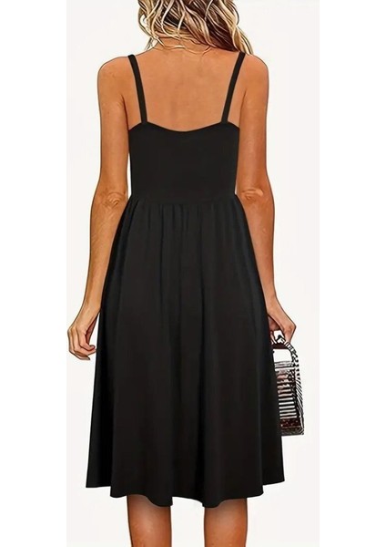 Kadın Ip Askılı V Yakalı Kısa Viskon Elbise fırsatları