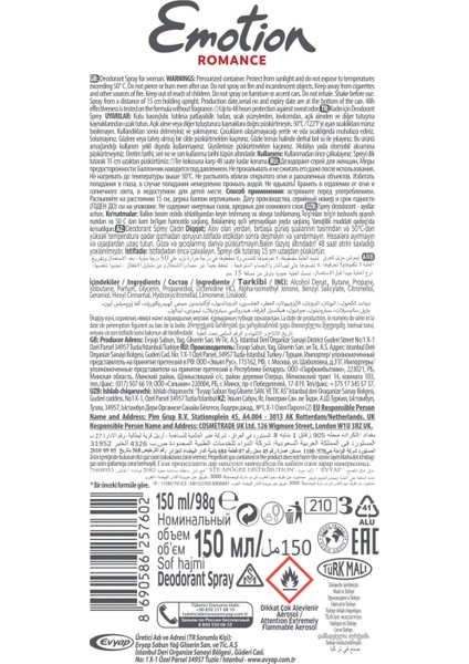 Emotion Romance Kadın Vegan Deodorant 150 ml Hızlı Kurur, Leke Bırakmaz
