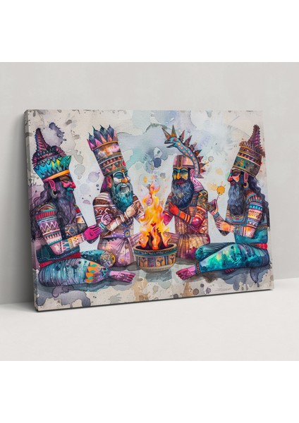 Sümerler Kutsal Ateş Duvar Sanatı - Ev Dekorasyonu Canlı ve Renkli Kanvas Tablo