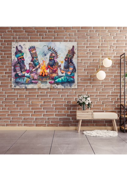 Sümerler Kutsal Ateş Duvar Sanatı - Ev Dekorasyonu Canlı ve Renkli Kanvas Tablo fiyatları