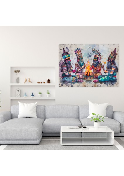 Sümerler Kutsal Ateş Duvar Sanatı - Ev Dekorasyonu Canlı ve Renkli Kanvas Tablo modelleri