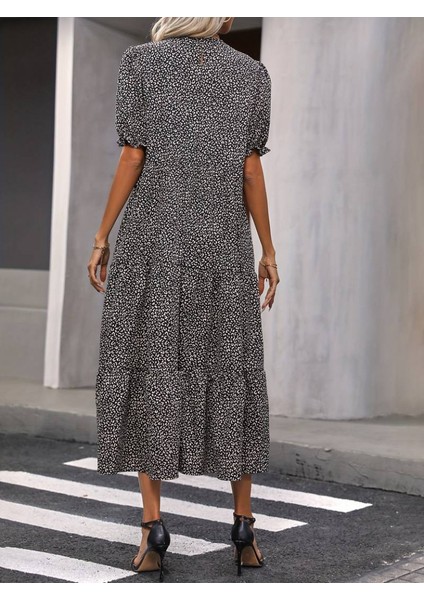 Kadın Mini Leopar Desen Midi Üç Kat Elbise fiyatları
