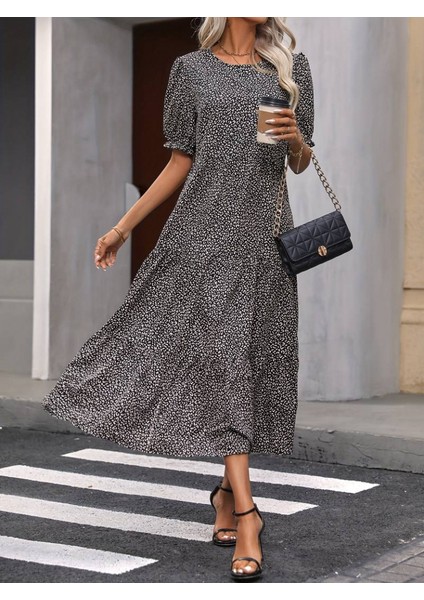 Kadın Mini Leopar Desen Midi Üç Kat Elbise indirimleri