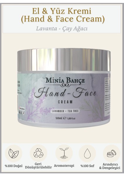 Minia Bahçe Koruyucu & Besleyici El Ve Yüz Kremi, 100 Saf Ve Katkısız, Lavanta - Çay Ağacı Yağı, 50ml
