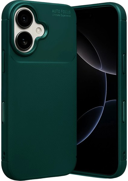 Apple iPhone 17 Karbon Kaplama Auto Focus Kılıf - Sportif&profesyonel Stil - Koyu Yeşil