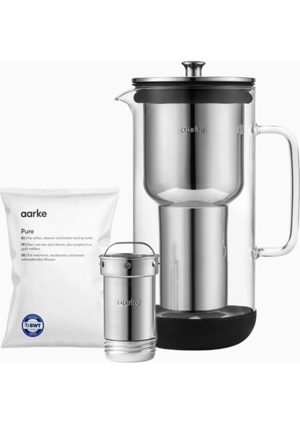 Arıtıcı Cam ve Paslanmaz Çelik Su Filtresi Sürahisi 2.4l + Saf Filtre Granülleri