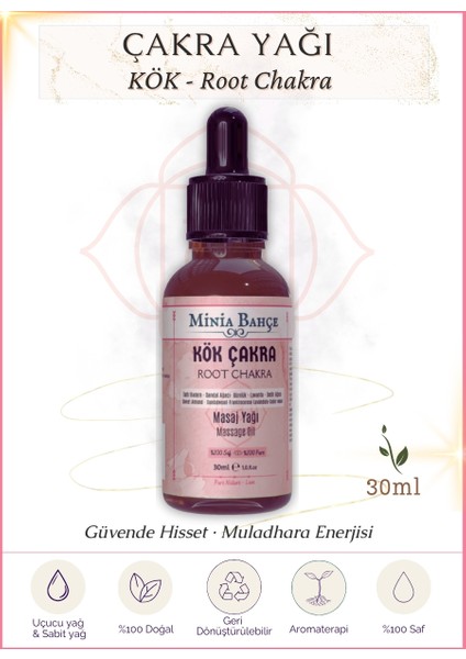 Minia Bahçe Kök Çakra Masaj Yağı Root Chakra 30 ml %100 Saf