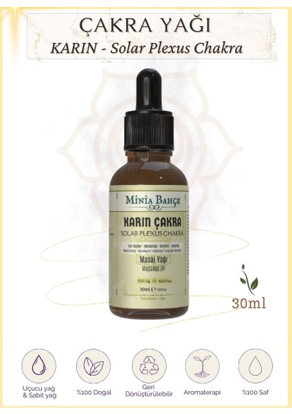 Karın Çakra Masaj Yağı, Solar Plexus Chakra, 30ML, %100 Saf