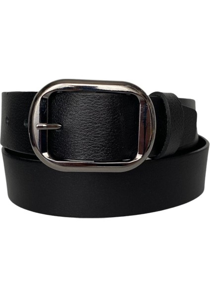 %100 Hakiki Deri, Siyah Nikel Tokalı Siyah Kadın Kot Kemeri 4 Cm=an-Byn-23