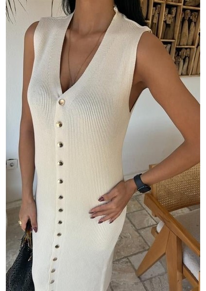 Önü Düğmeli Fitilli Kolsuz Elbise 2832 fırsatları