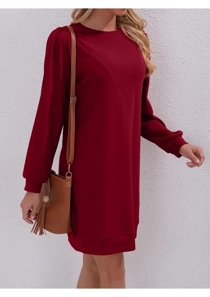 Kadın Uzun Kollu Bisiklet Yaka Iki Iplik Elbise modelleri
