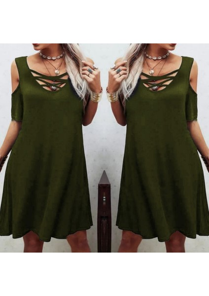 Dekolteli Bağcık Detay Viskon Kumaş Elbise fiyatları