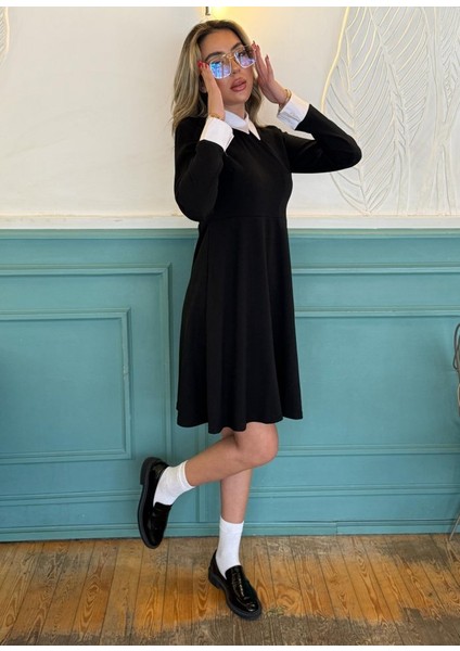 Kadın Uzun Kollu Gömlek Yaka Krep Kumaş Elbise modelleri