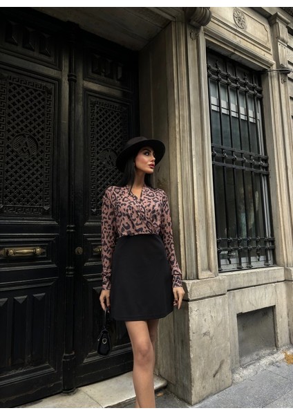 Kadın Uzun Kollu Kruvaze Yaka Krep Mini Boy Elbise fırsatları