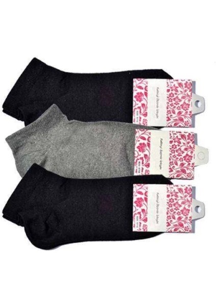 Siyah ve Gri Kadın Bilek Çorap 3 Çift