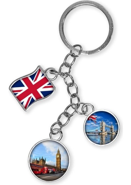 Ingiltere Üçlü Epoksi Metal Çift Taraflı Damla Anahtarlık England