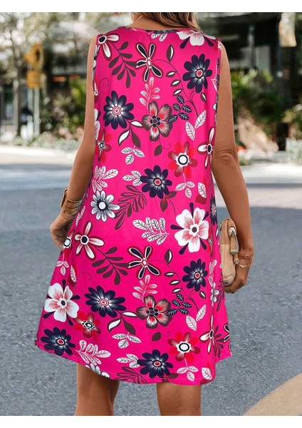 Kadın Askılı Yuvarlak Yaka Desenli A Kesim Süprem Elbise fiyatları