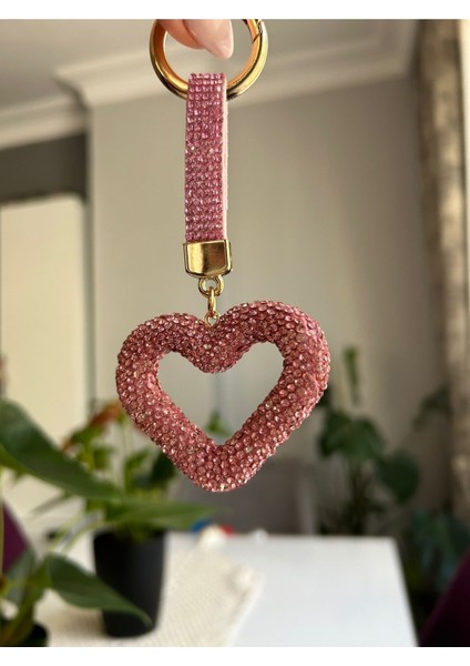 Zirkon Taşlı Pembe Kalpli Anahtarlık