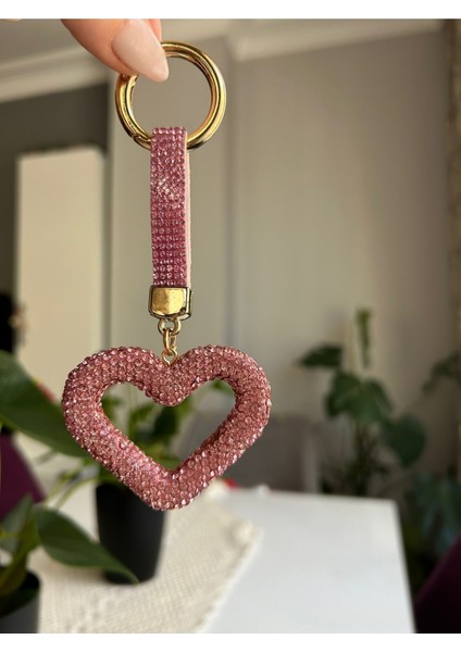 Zirkon Taşlı Pembe Kalpli Anahtarlık modelleri