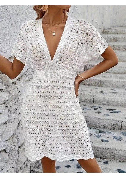 Kadın Kısa Kollu V Yakalı Örme Triko Elbise fırsatları