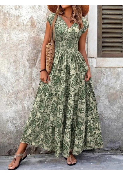 Kadın Kısa Kollu Kruvaze Yaka Beli Lastikli Süprem