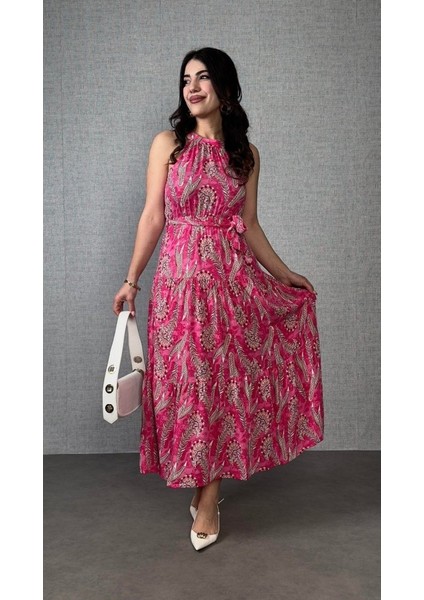 Kadın Omuzlardan Açık Boyundan Geçmeli Desenli Süprem Bluz