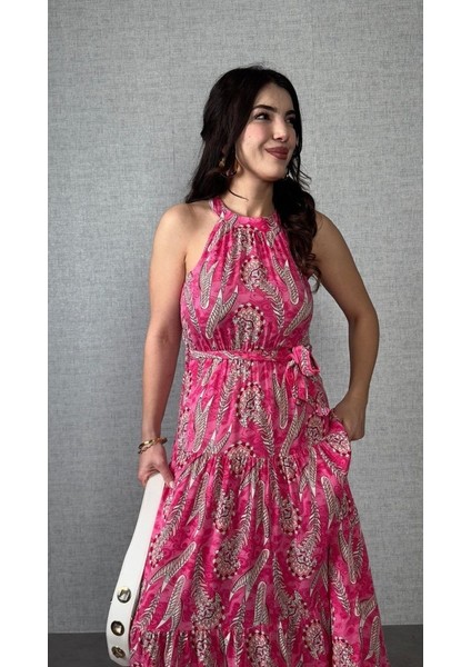 Kadın Omuzlardan Açık Boyundan Geçmeli Desenli Süprem Bluz