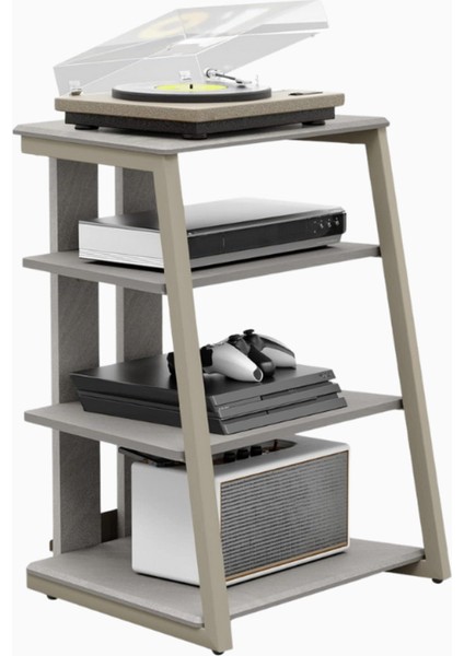 Ayarlanabilir Hifi Raf, Ahşap ve Çelik Pikap Masası, 4 Raflı Kompakt Sistem