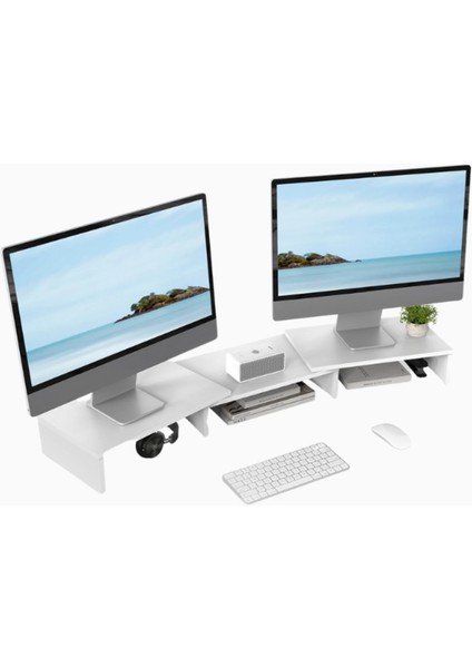 Çift Ahşap Monitör Standı, Ayarlanabilir & Döndürülebilir