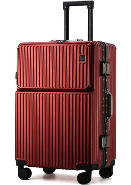 Pc Hard Side Valiz, 360° Döner Tekerlekler, Zipperless Tasarım, Kırmızı