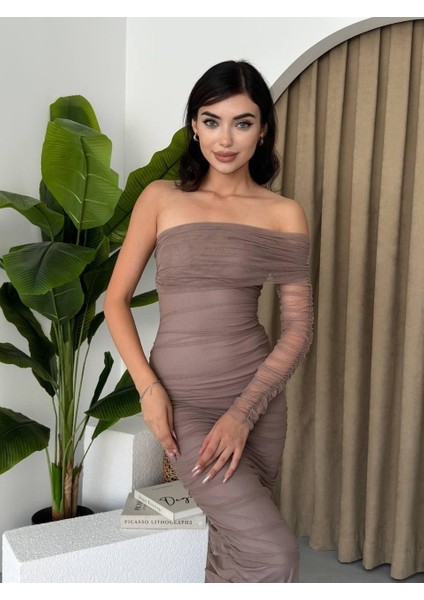Polack Tek Omuz Tül Elbise