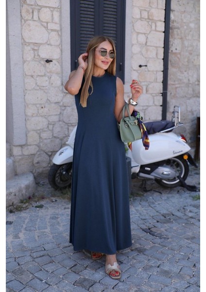 Kadın Sıfır Kollu Bisiklet Yaka Viskon Elbise fiyatları